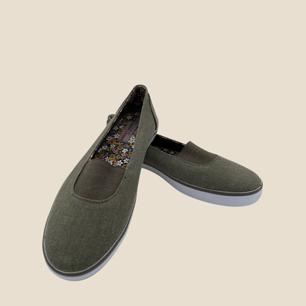 Daniel Green Canvas Slip On Loafers Womens 7.5N Olive Green Floral Lined Earthy